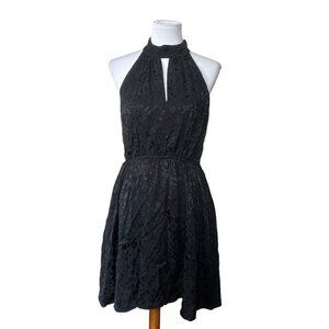 By Anthropologie Halter Neck Mini Dress Black Leopard Print M Medium No Belt